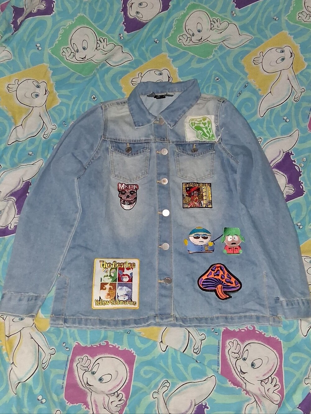 Jou jou Denim Blue Jean Jacket W/ Patches Rock Metal